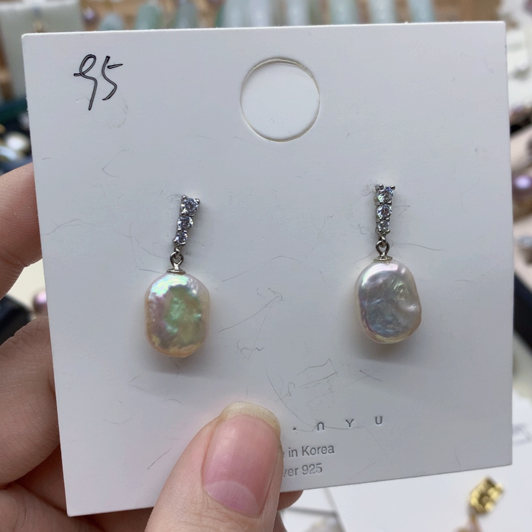 淡水珍珠耳饰银S925镶嵌