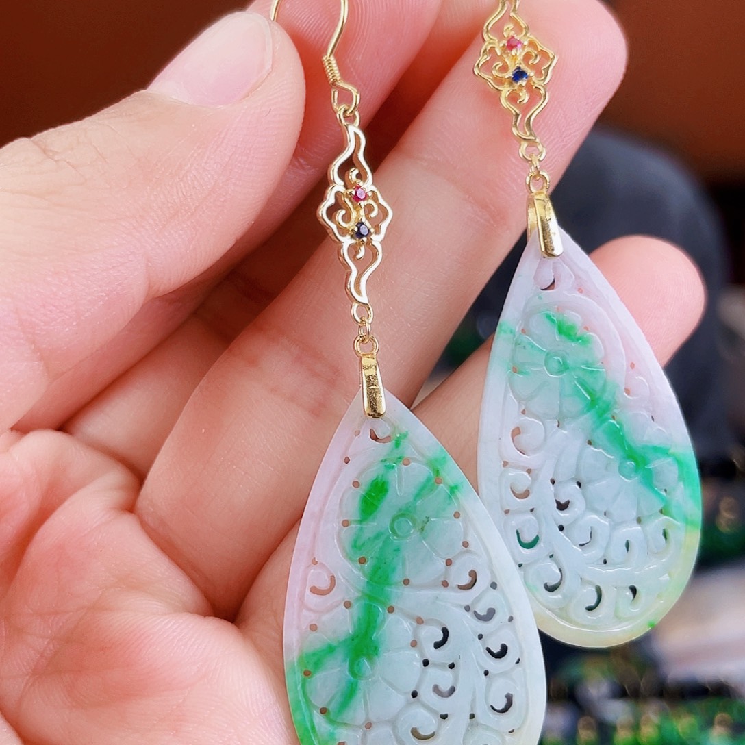 翡翠银S925镶嵌耳饰