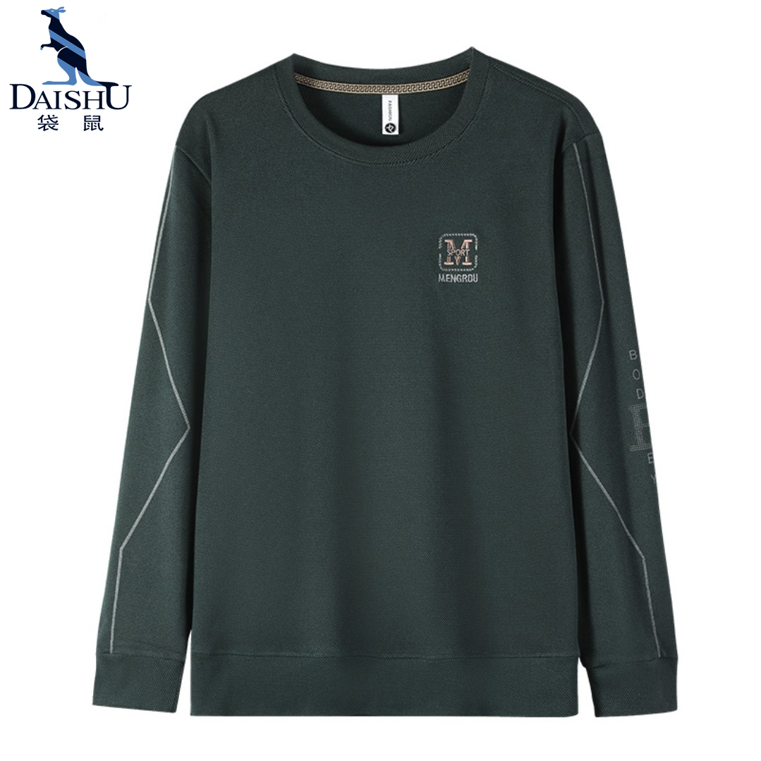 袋鼠【刺绣款】德绒卫衣双面长袖秋冬季潮休闲男圆领外套保暖打底