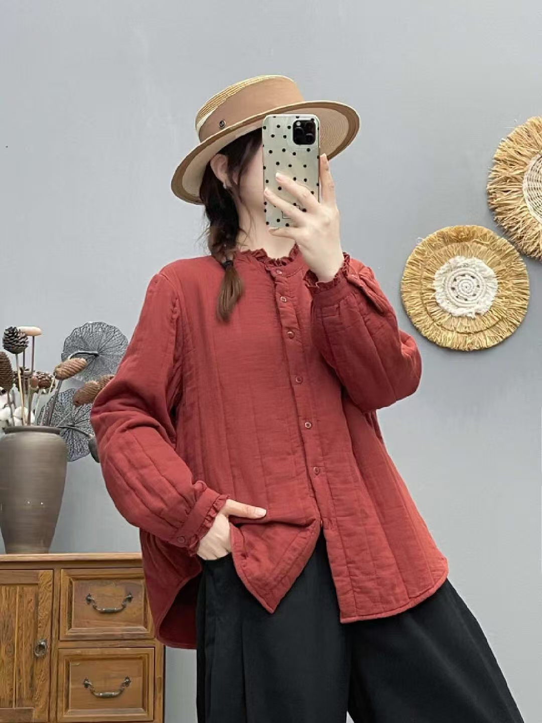 【全额补运费】秋冬加厚木耳领绗棉宽松百搭衬衫女新款显瘦长袖衬衣