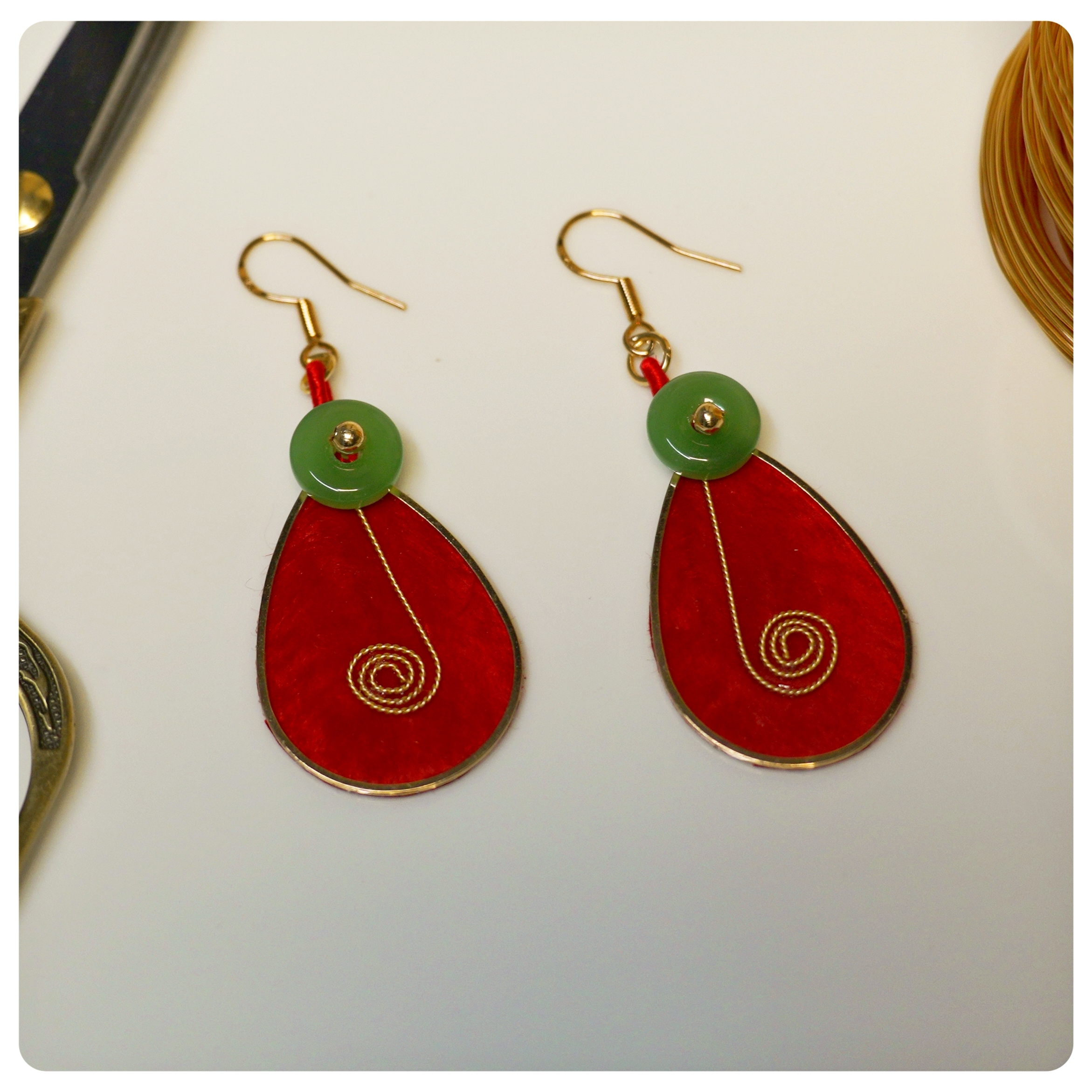 黄铜真丝耳饰 【宠粉福利】《鸿运来》非遗绒花掐丝手工耳环桑蚕丝