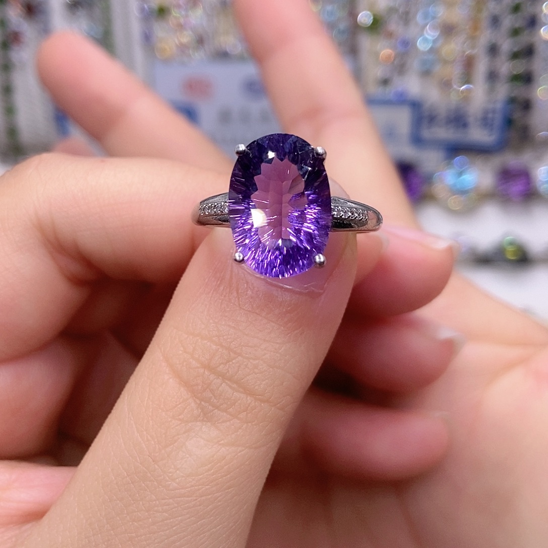 紫晶戒指银S925镶嵌
