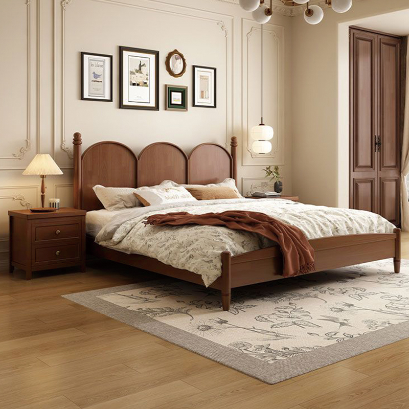 复古风拱门立柱造型实木床家用主卧室简约双人床中古风大床