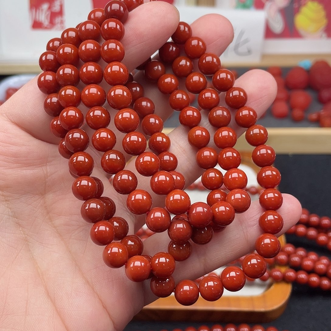 南红玛瑙2号瓦西牛血红卡8长链未镶嵌