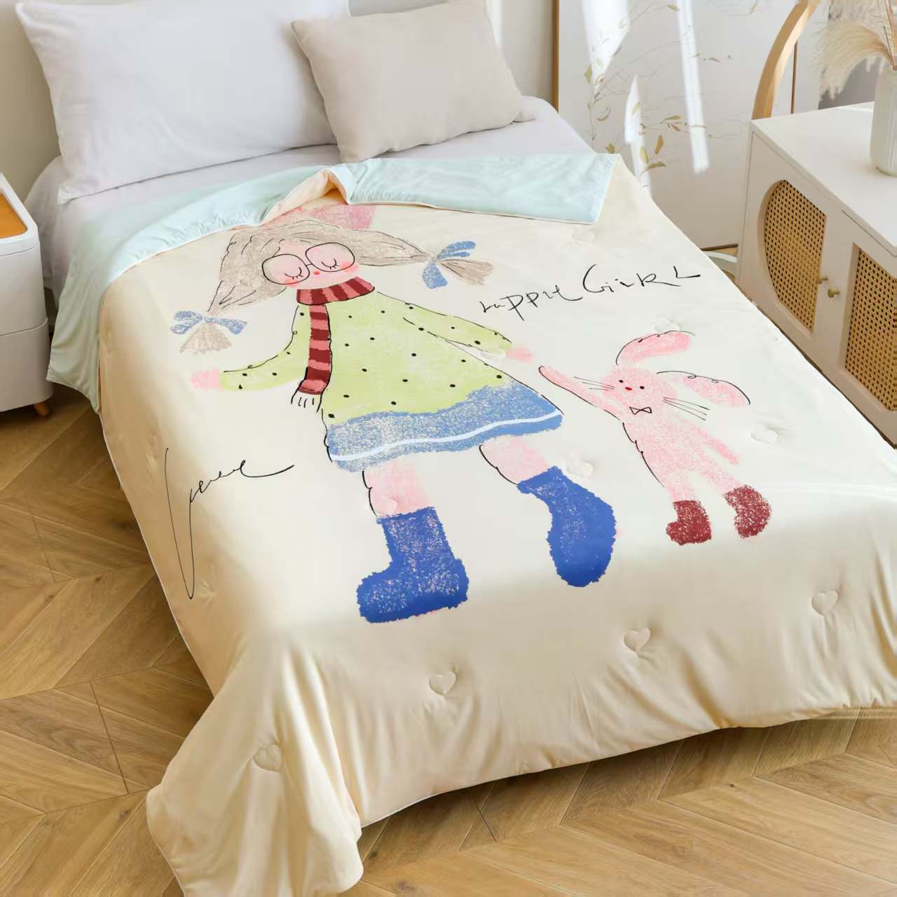 【北奈かわ会社】150*200cm西瓜啵啵凉感夏被空调被度假女孩