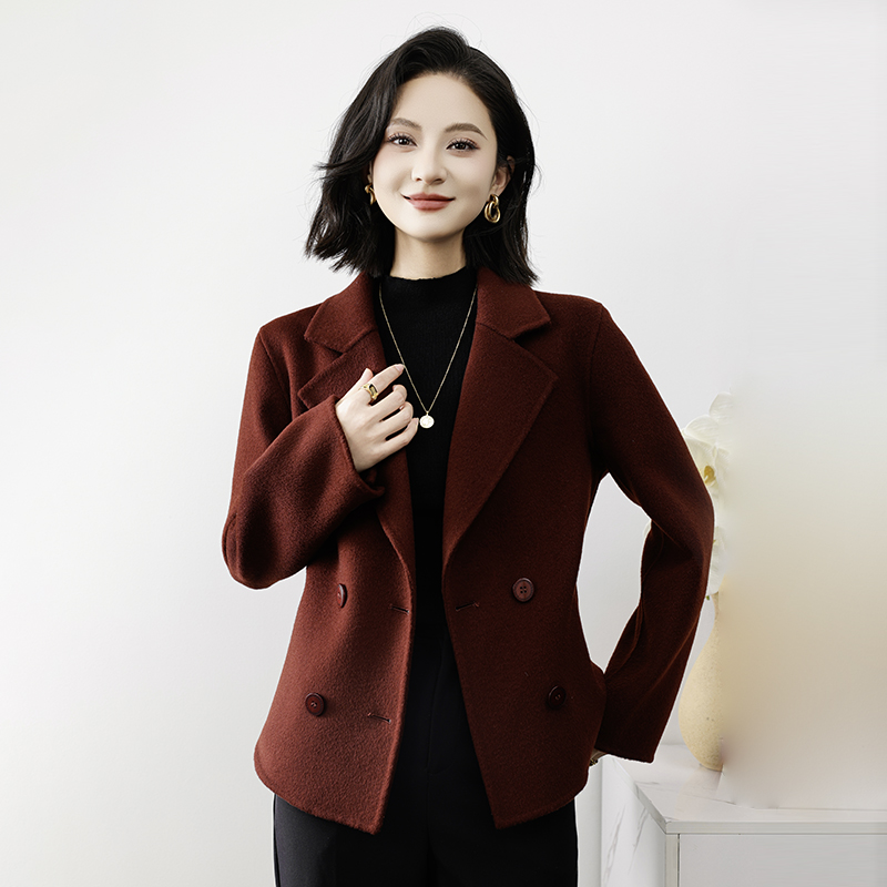 女装毛呢外套长袖小香风新款秋冬短款拼接上衣极简风羊毛大衣外套