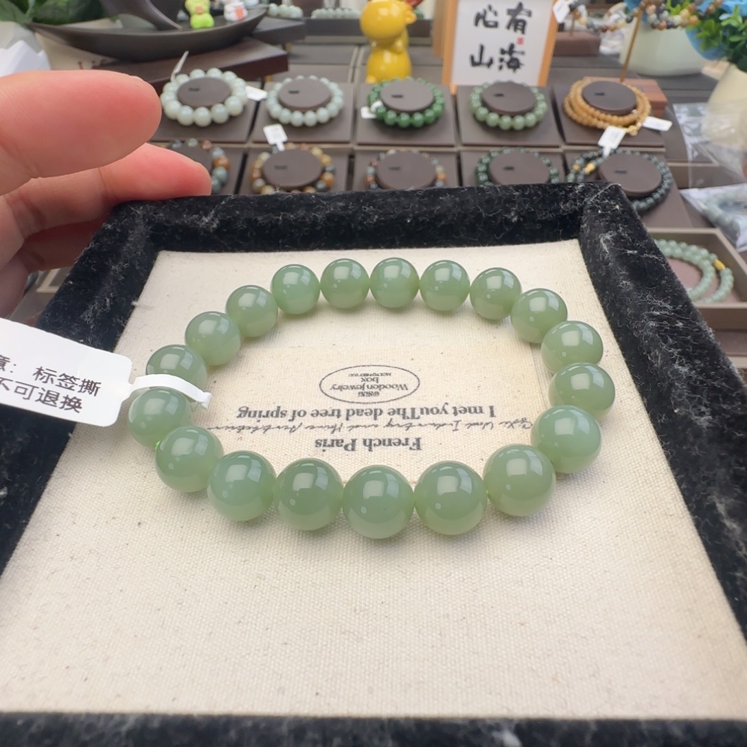 和田玉未镶嵌手链卡10粉青，55