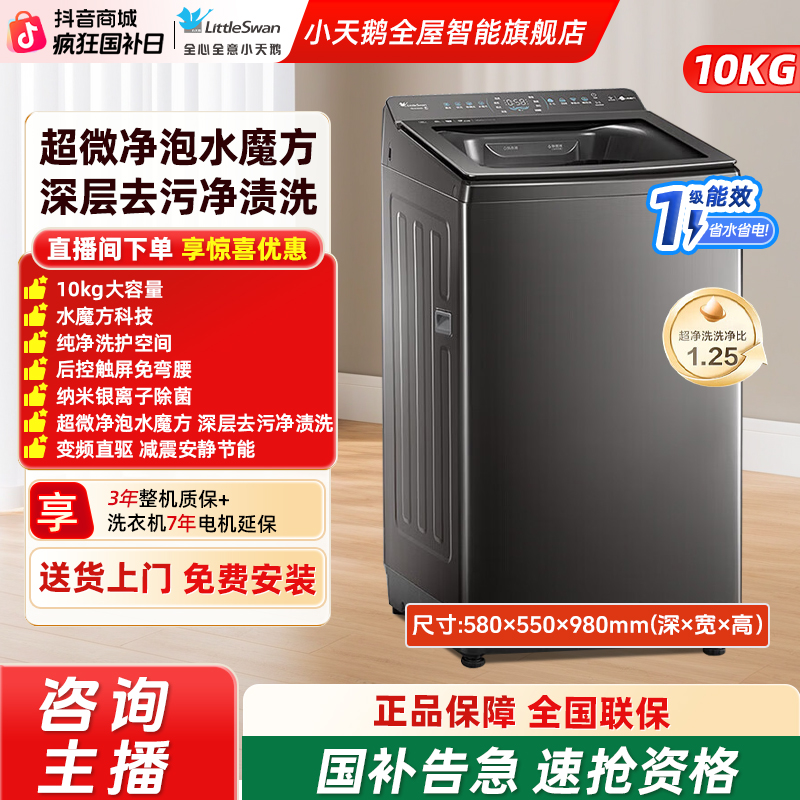 小天鹅小乌梅2.0水魔方波轮10KG全自动大容量家用变频洗衣机E40D