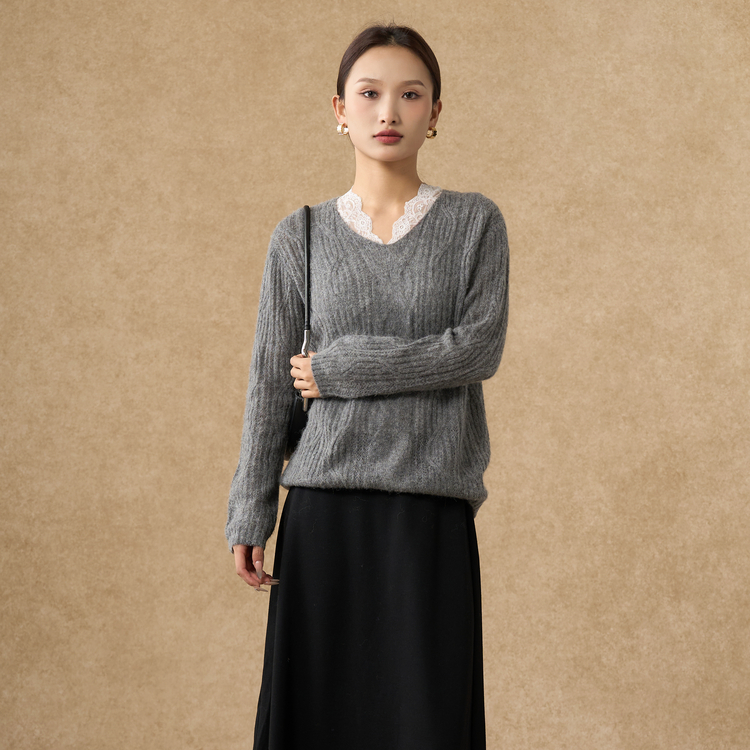 慵懒风小衫女装20225秋季新款丝驼绒V领针织衫XXAC10488