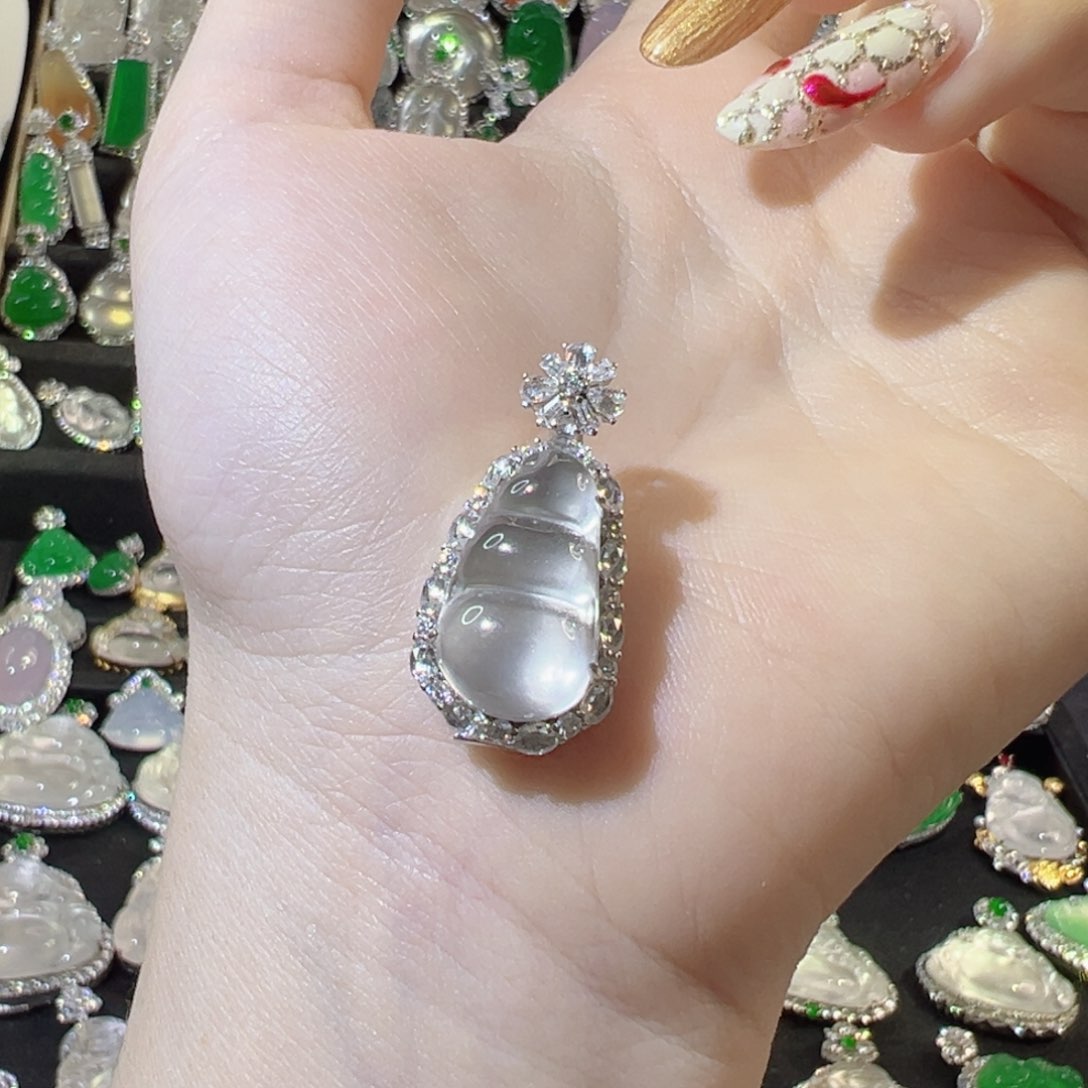 石英质玉颈饰银S925镶嵌可拆卸福豆～主播强推！性价比很高