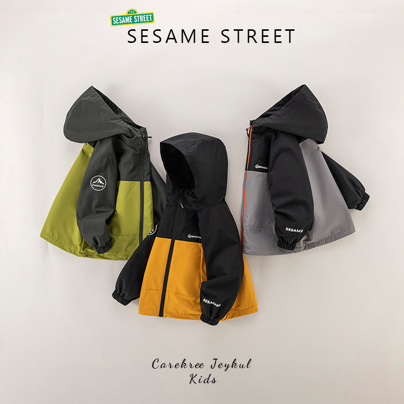 【主播推荐】芝麻街秋季新款儿童连帽撞色相拼外套ZMQA216