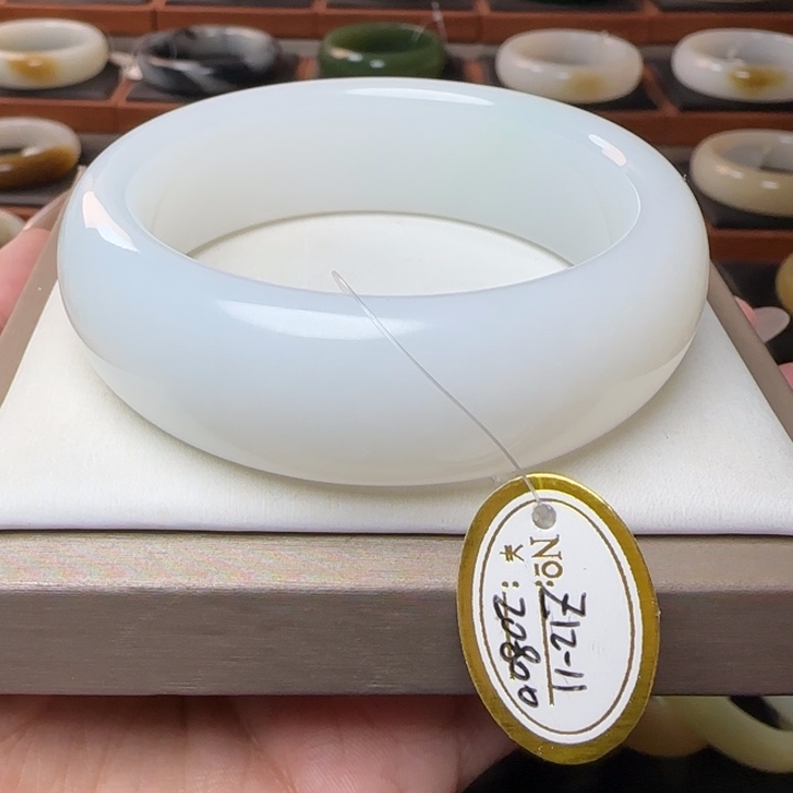 和田玉未镶嵌手镯羊脂白宽胎54.8上新