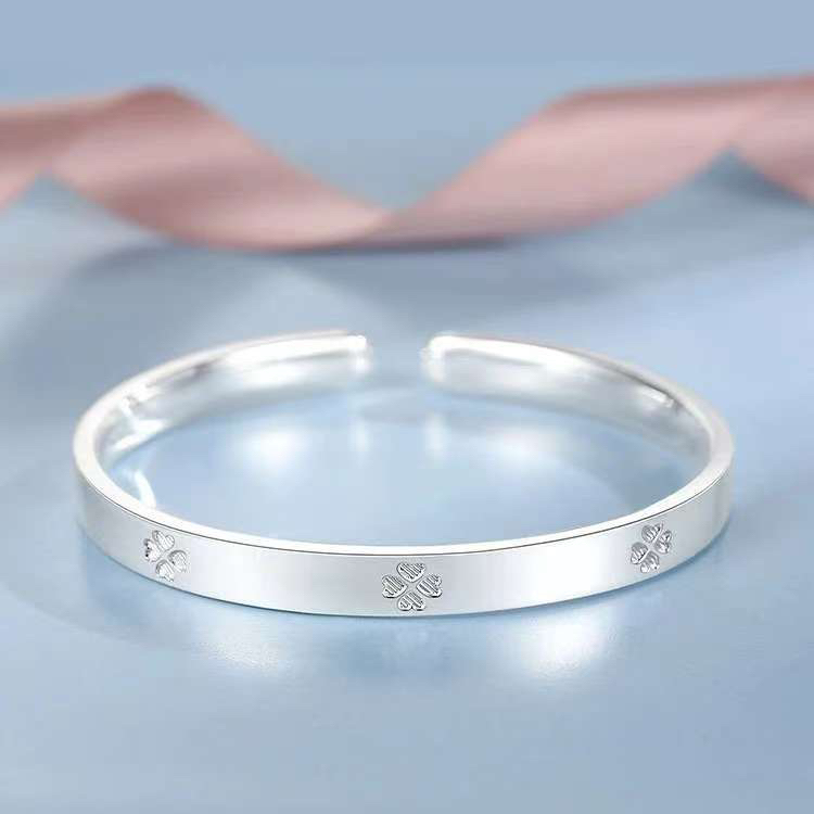 333幸运四叶草手镯女实心开口简约时尚小众年轻款镯子