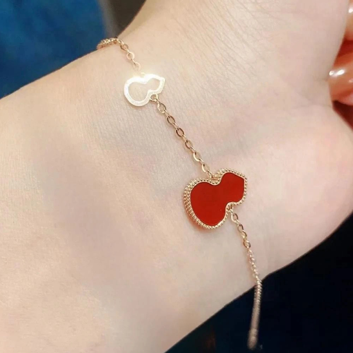 通体18K金双福禄百搭款手链玫瑰金葫芦手链镶玛瑙（多样化发一件）