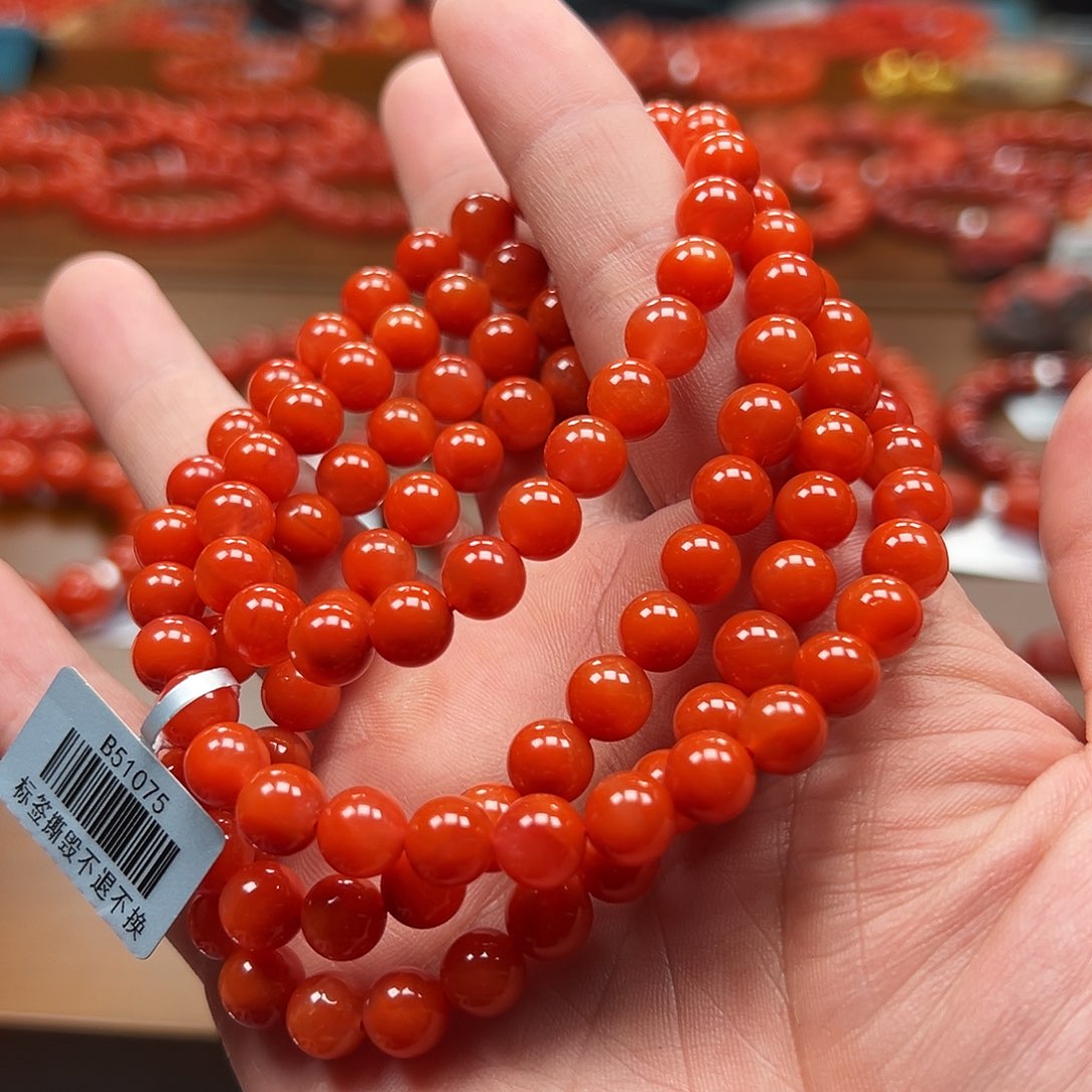 南红玛瑙未镶嵌手串保山料7m柿子红108