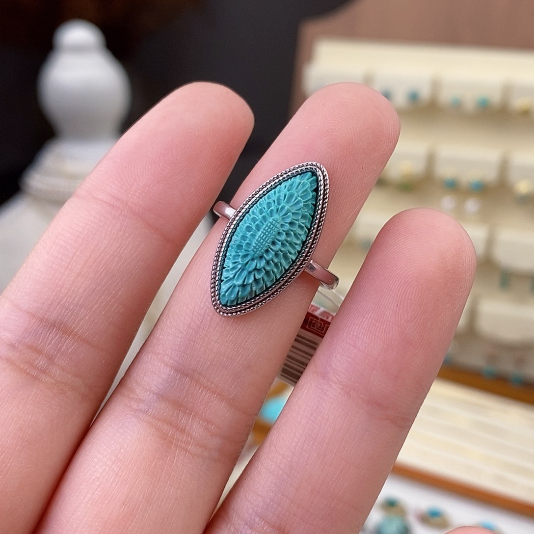 绿松石戒指银S925镶嵌