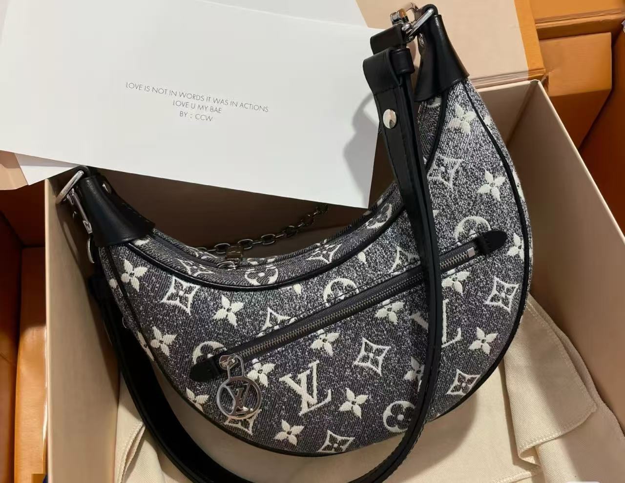 95新 LouisVuitton/路易威登 GGS路易威登豌豆包灰色银扣95518744