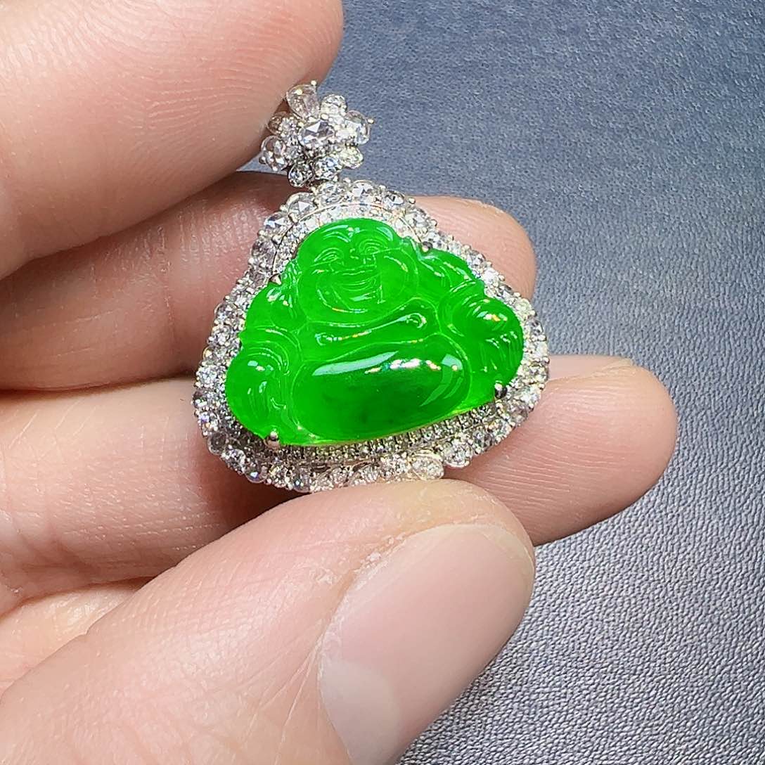 翡翠吊坠(不含链)18K金镶嵌吊坠