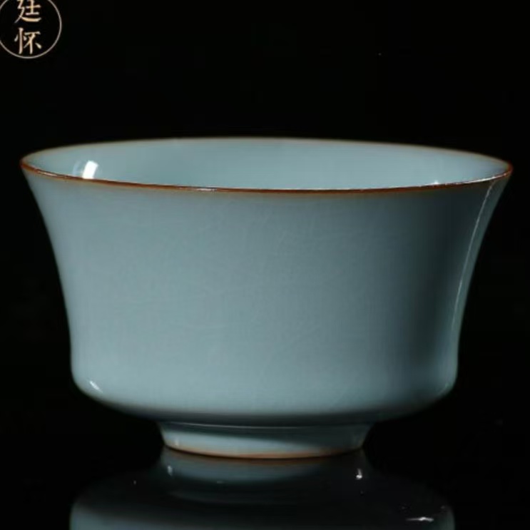 李廷怀纯手工亲签款天青色马蹄杯正宗汝窑中式主人杯茶具茶杯家用