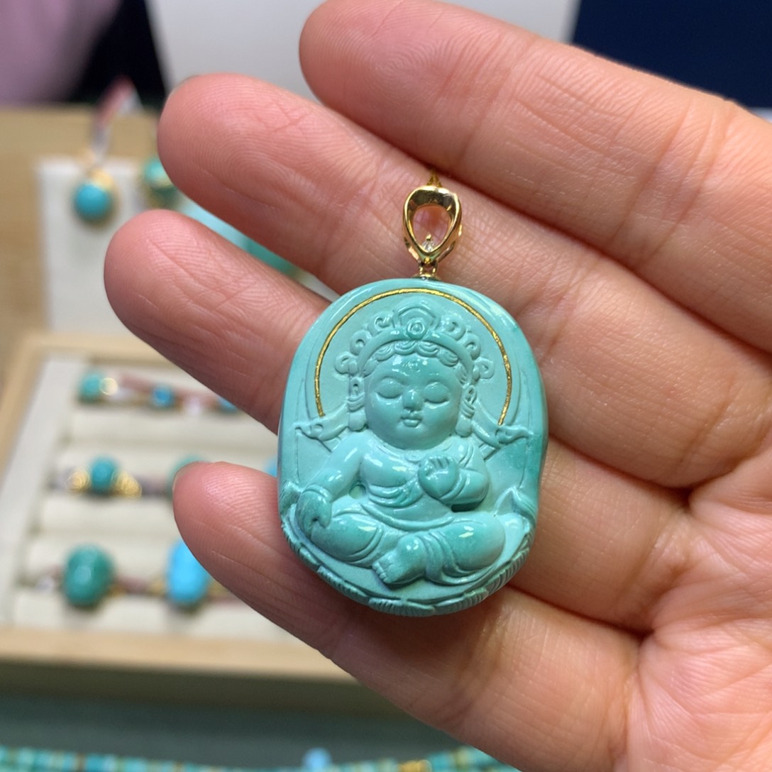 绿松石吊坠18K金镶嵌
