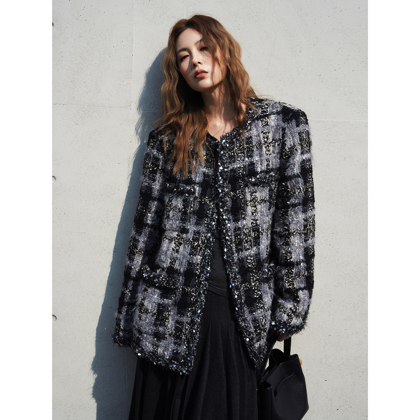 洛边 银河旷野 原创设计师款法式小香风粗花呢外套千金风毛呢上衣