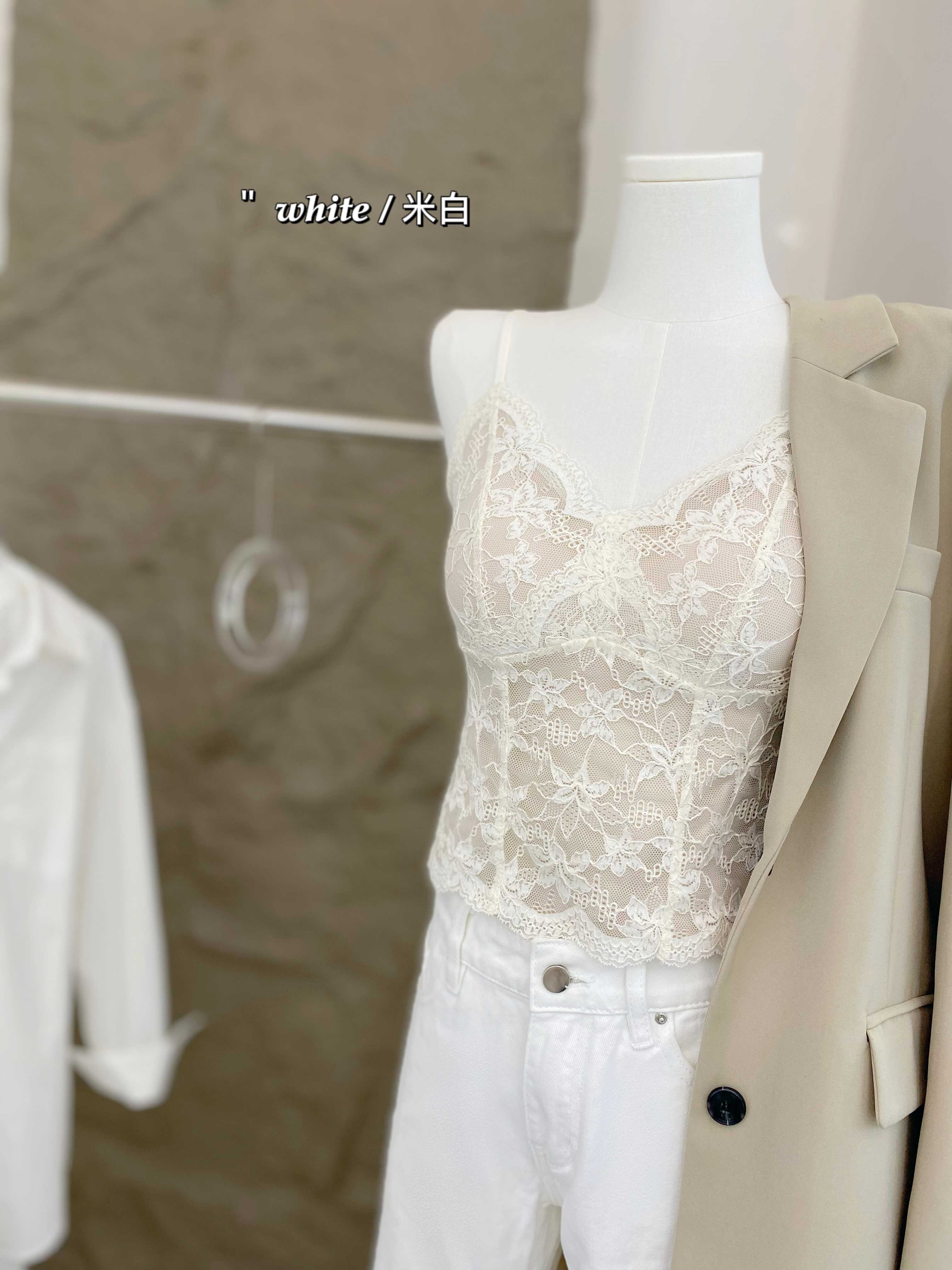 6099#设计师款蕾丝V领吊带