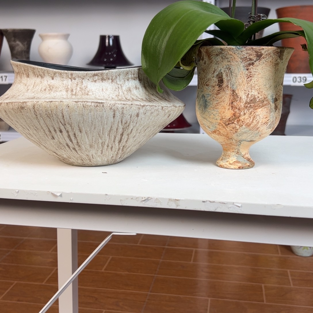 九***界两个景德镇手工花盆打孔