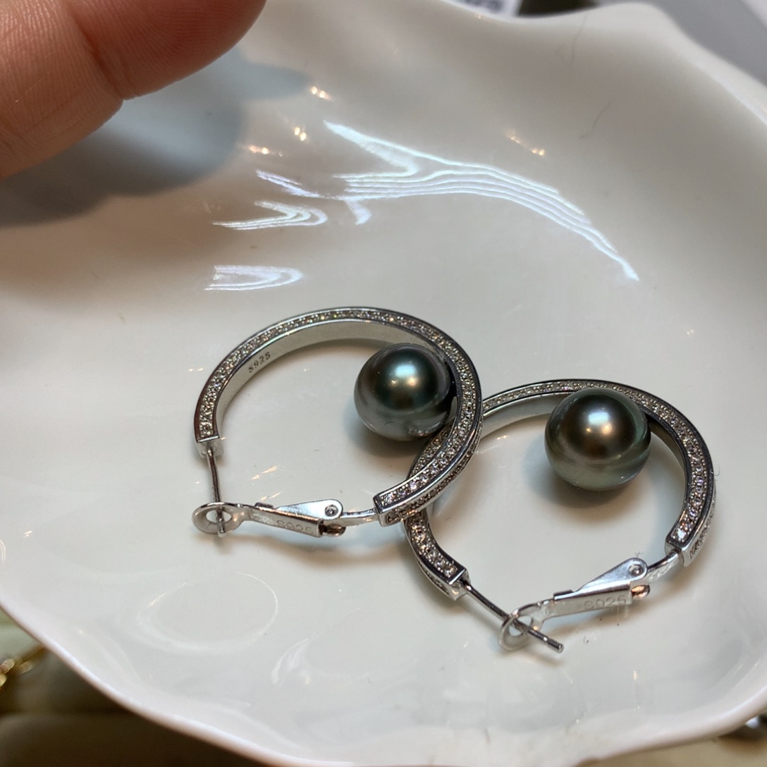 海水珍珠耳饰银S925镶嵌