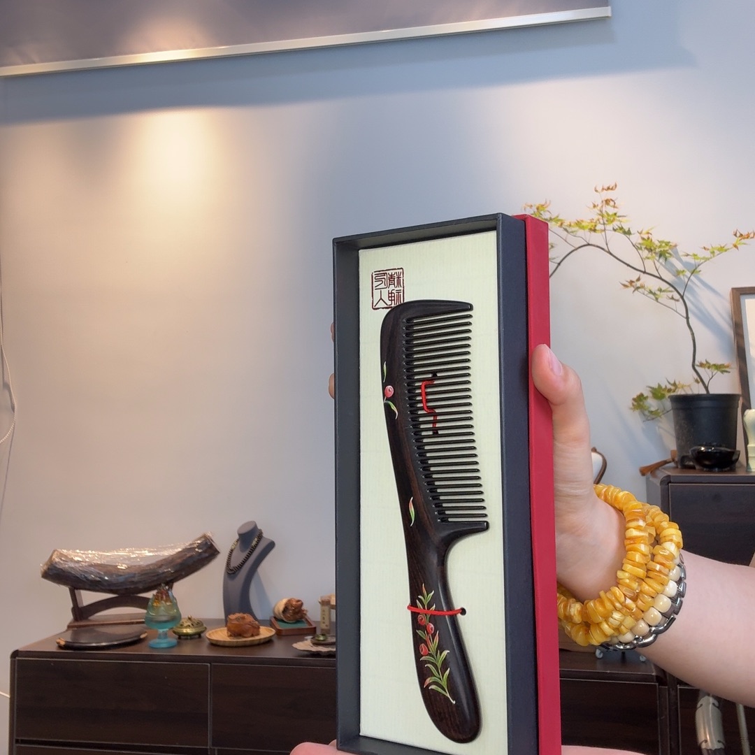 竹紫光檀木梳子带礼盒包装