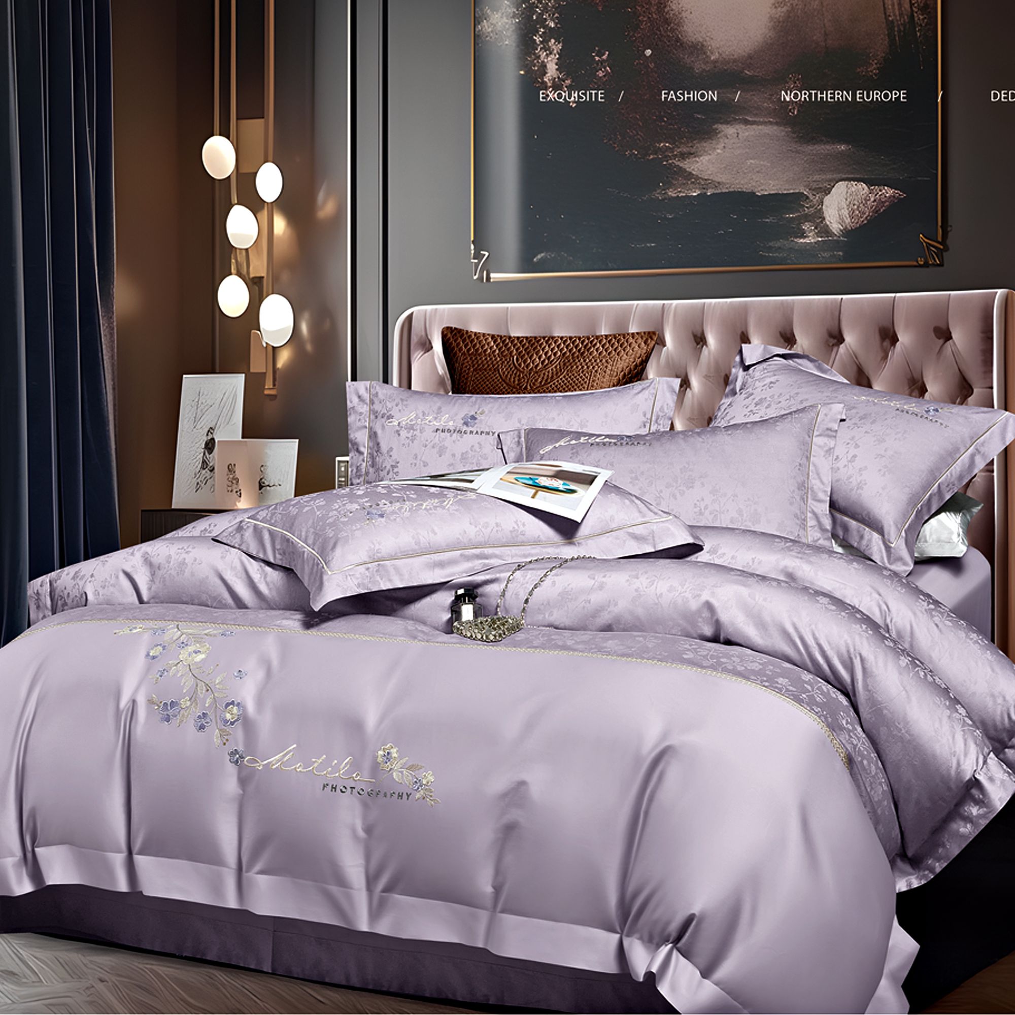 【梦里星辰】长绒棉本色提花刺绣四件套奢华欧式高奢床品套件轻奢