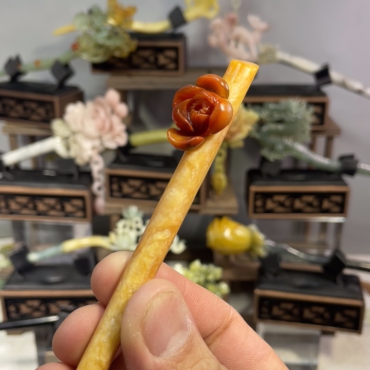 岫玉玉雕发簪未镶嵌