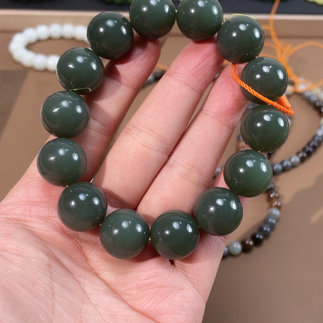 和田玉手链未镶嵌瓷蓝 16