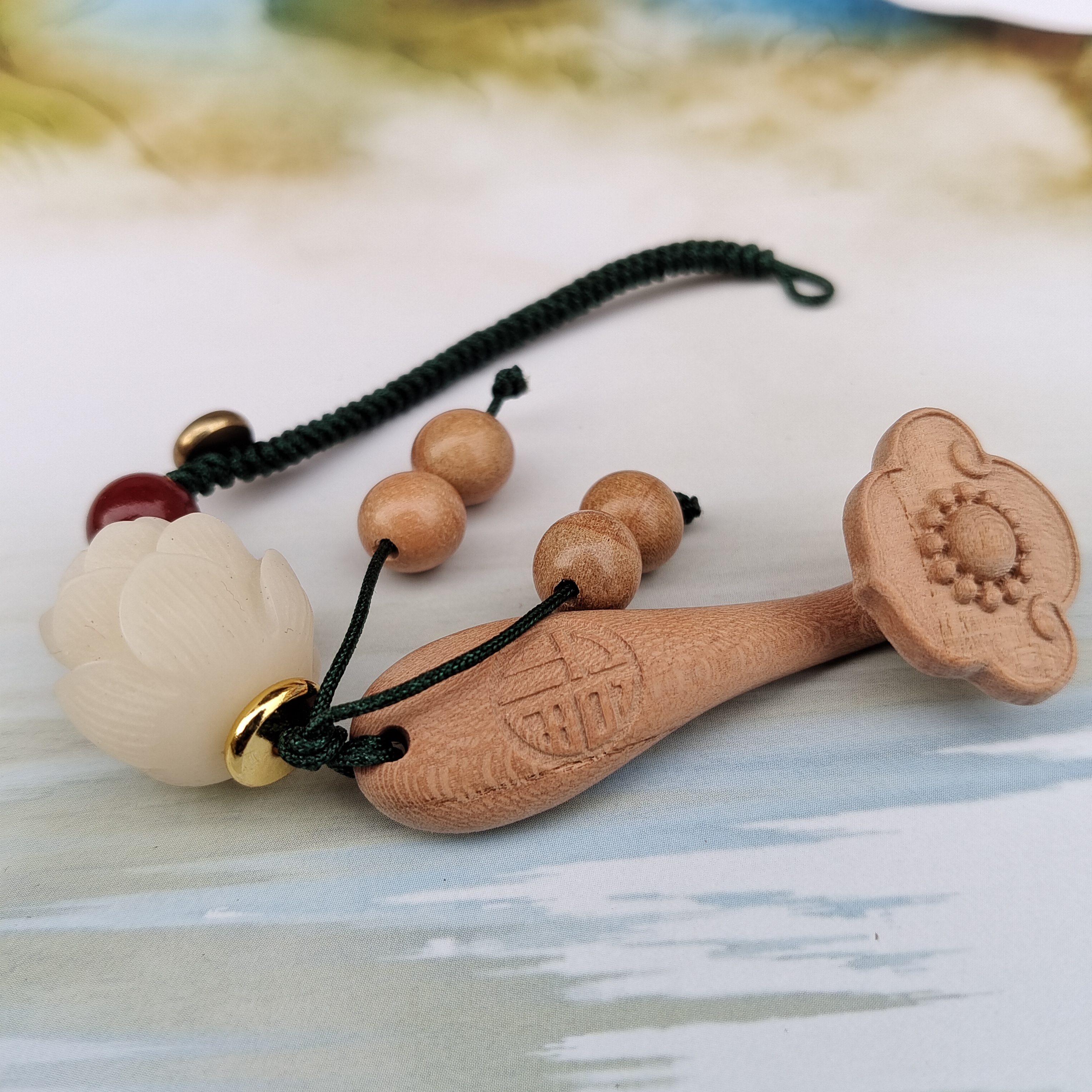 天然桃木如意钥匙扣挂件包挂手机链饰品