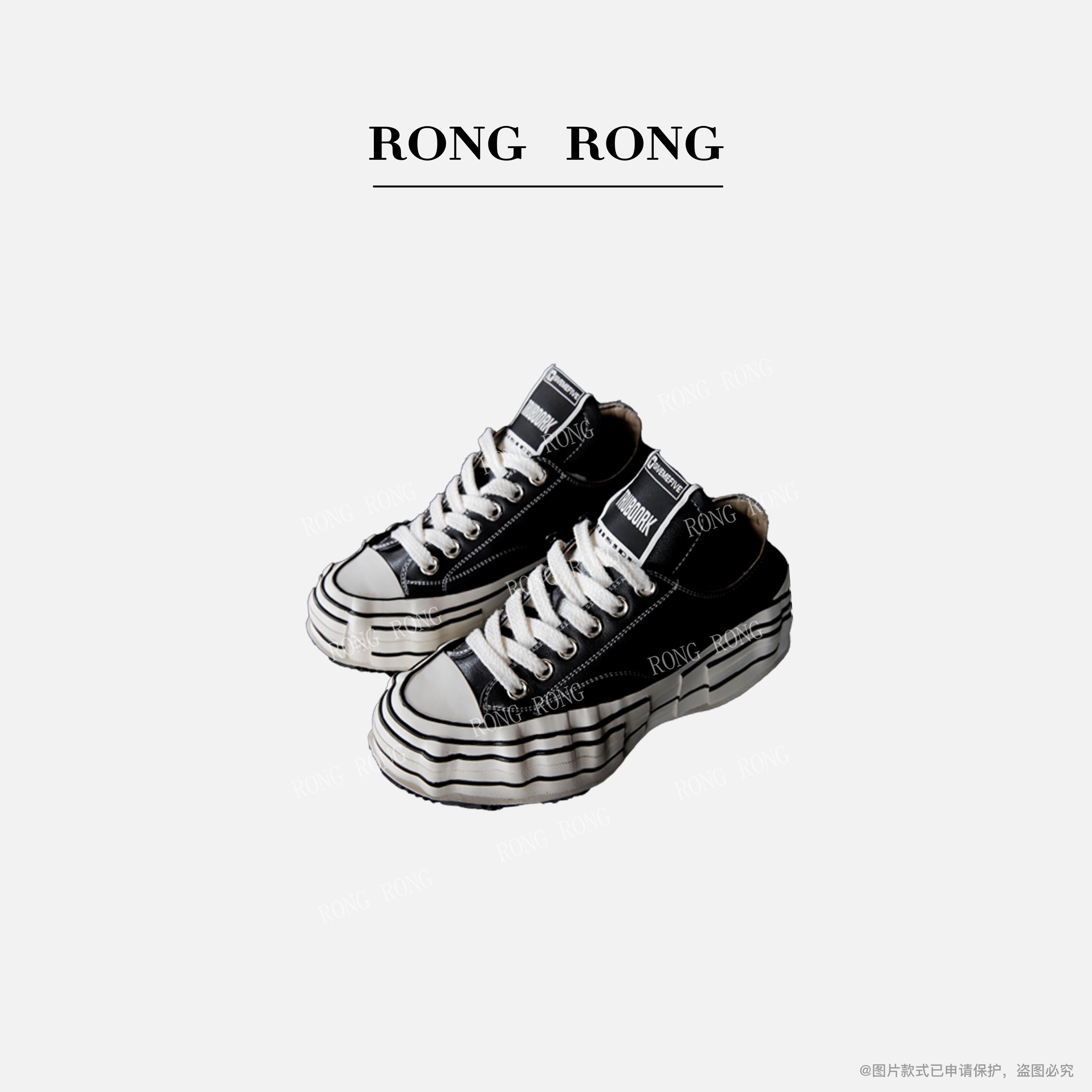 溶溶 RONGRONG 牛皮简约休闲经典学院风系带厚底鞋0807