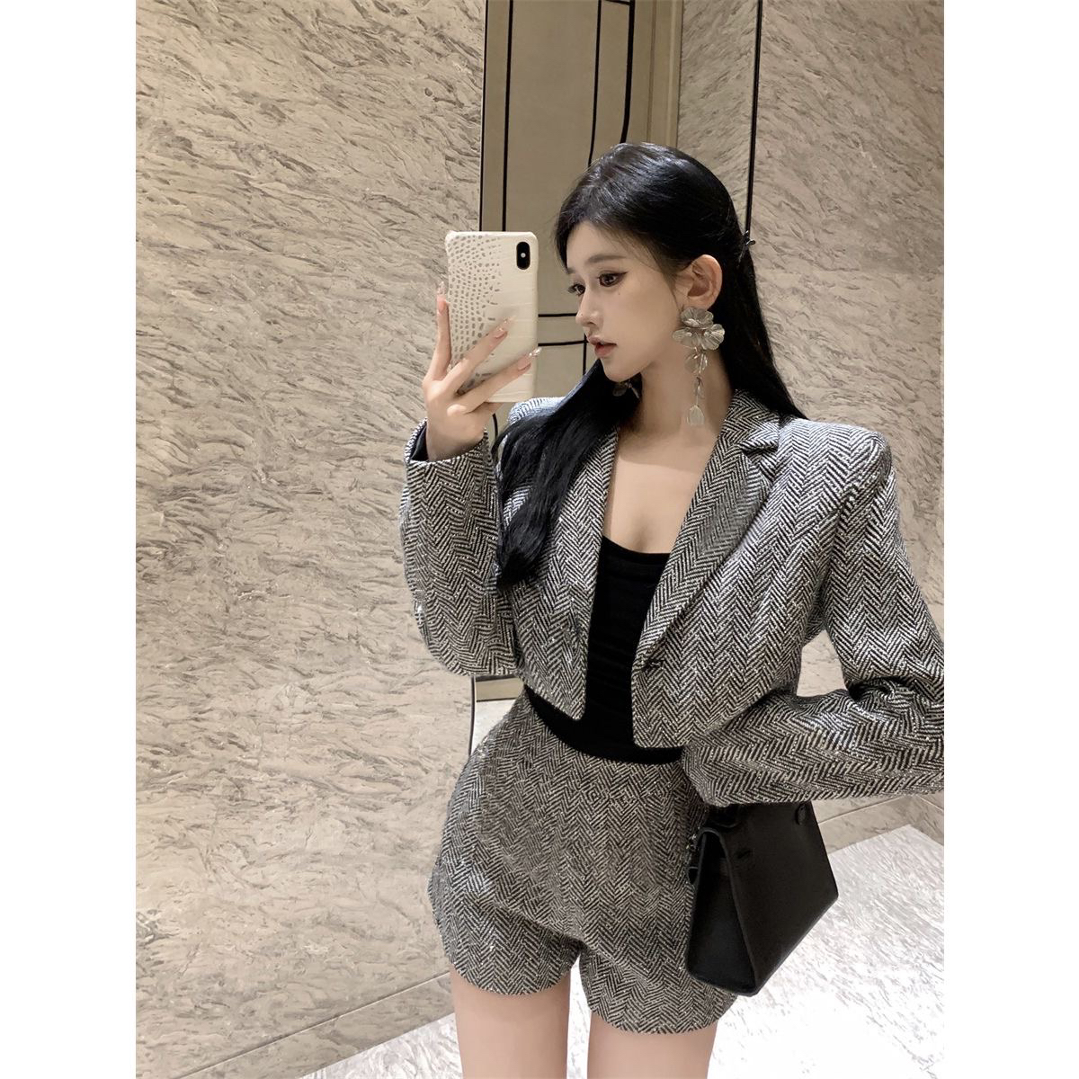 人字纹西服上衣名媛韩版闪亮亮套装时尚气质灰色闪闪上衣女外套