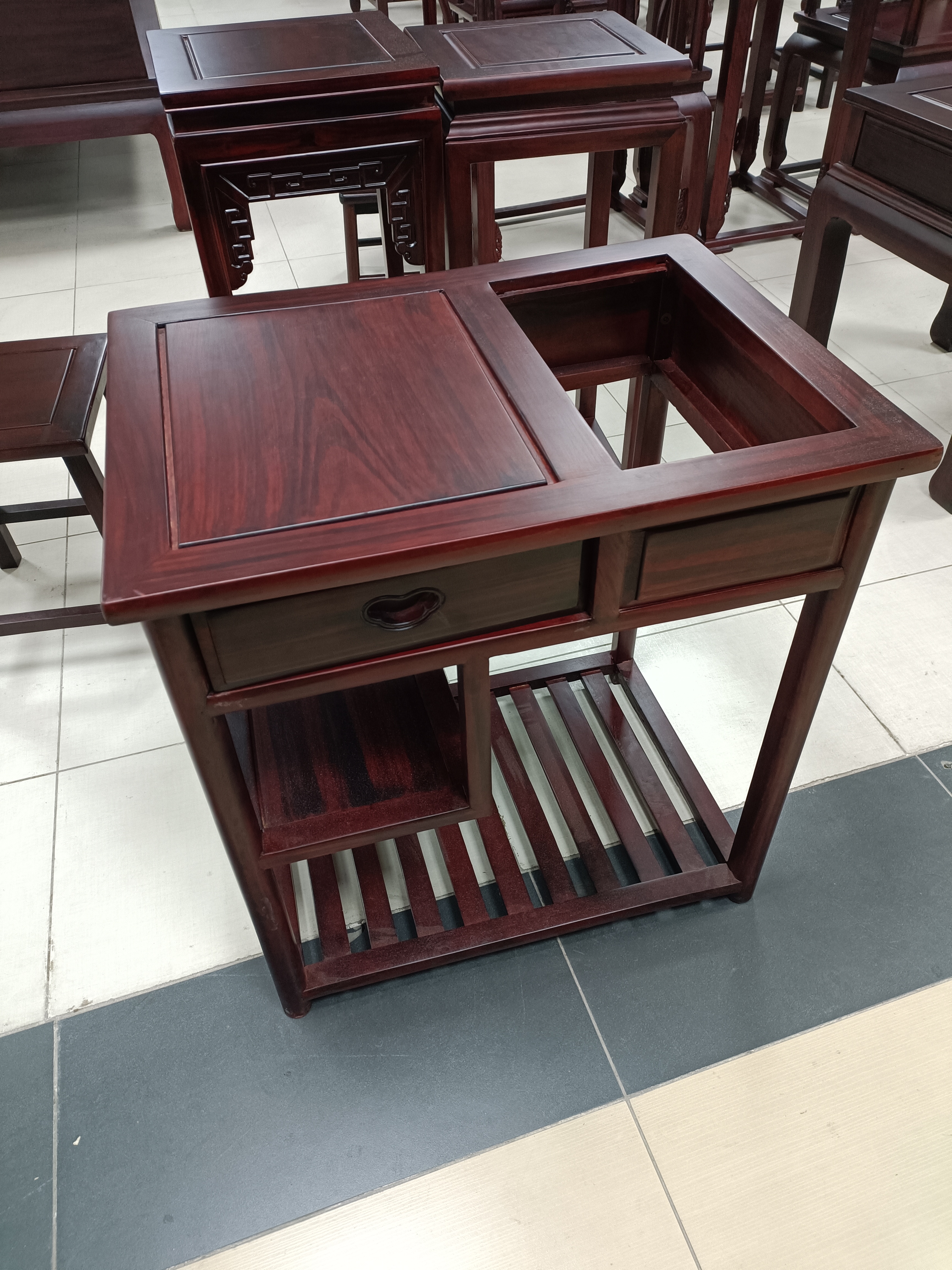 东非酸枝带抽茶水车实木茶水车