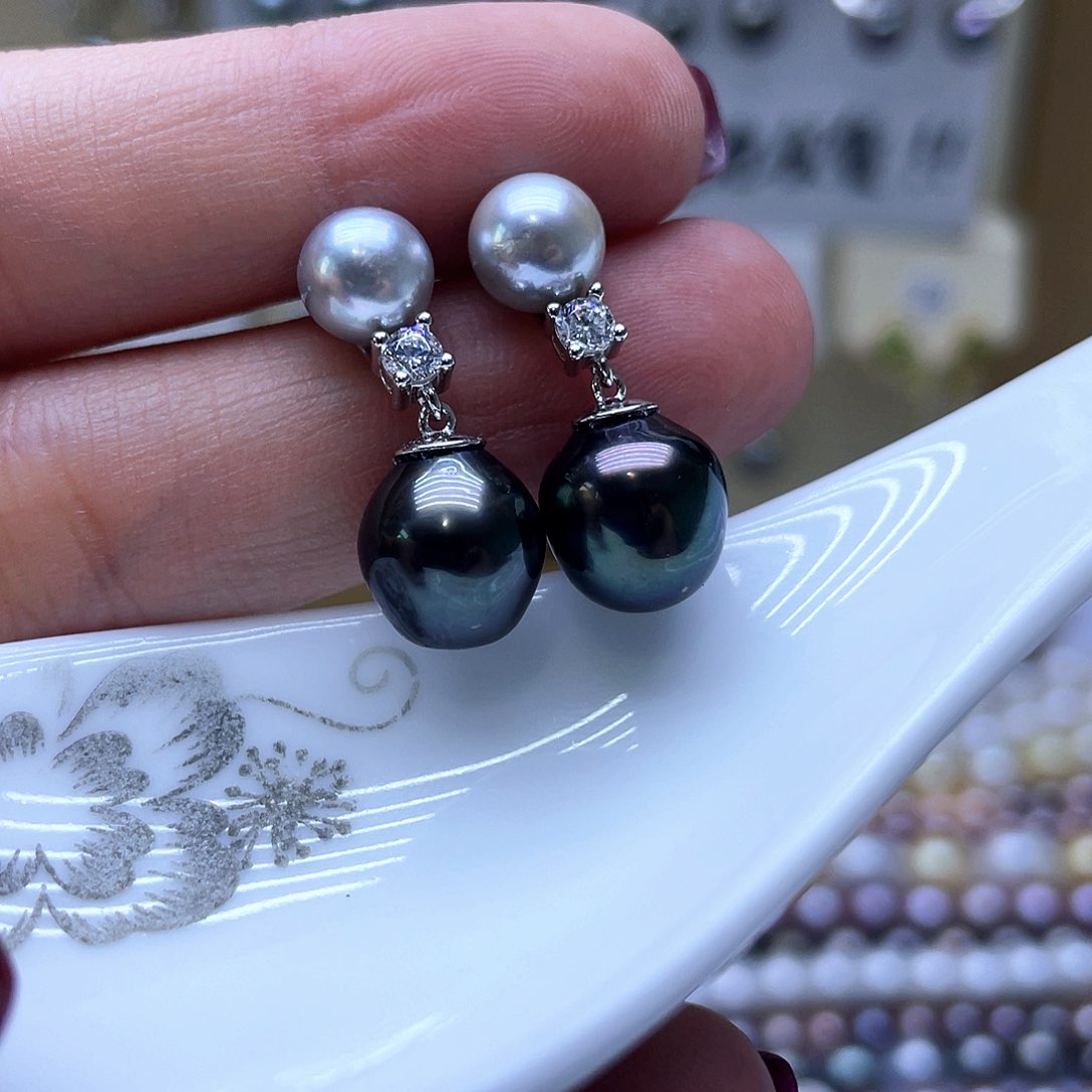 海水珍珠耳饰银S925镶嵌