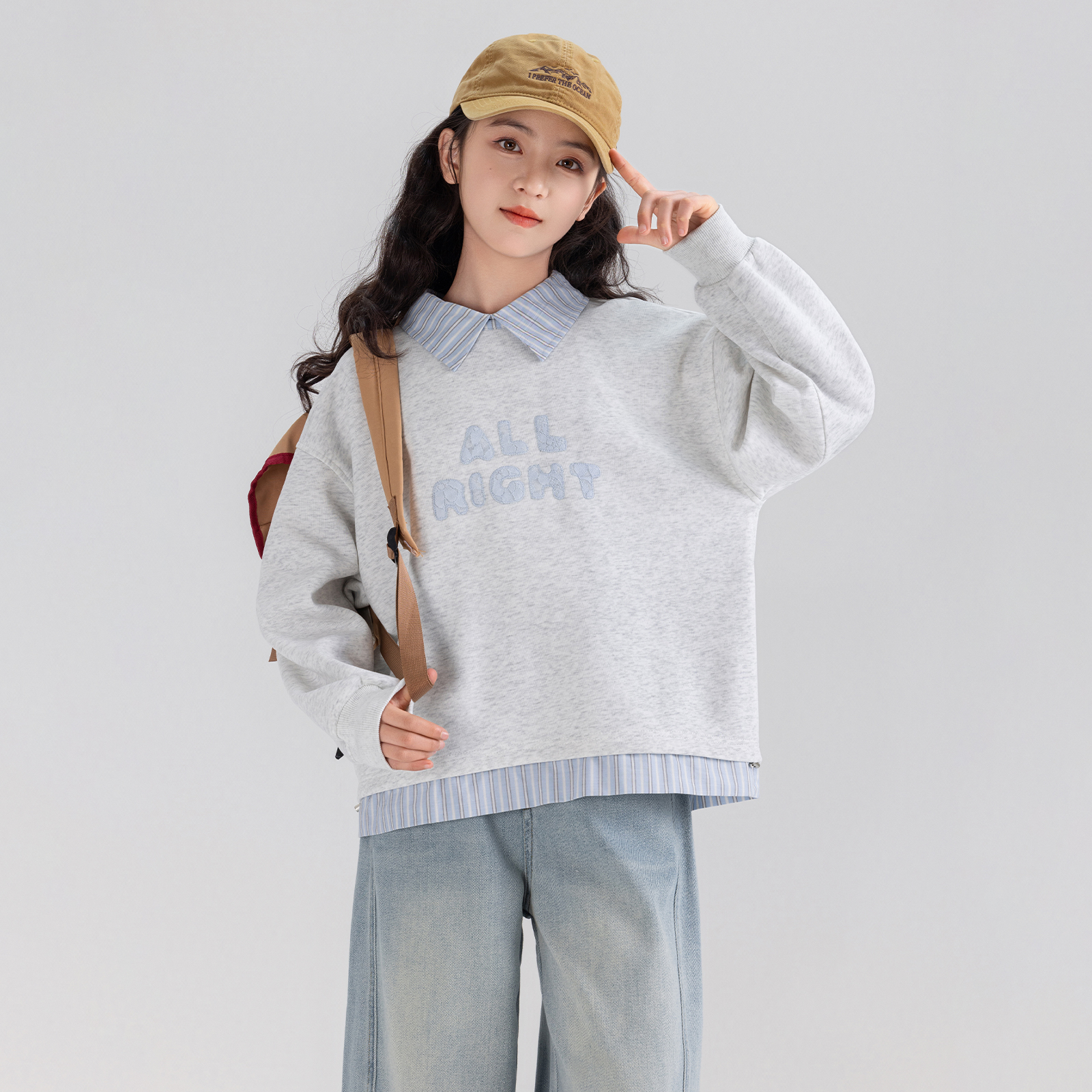 女童假两件卫衣春秋2025新款洋气时髦中大童女孩上衣春装潮Q62143