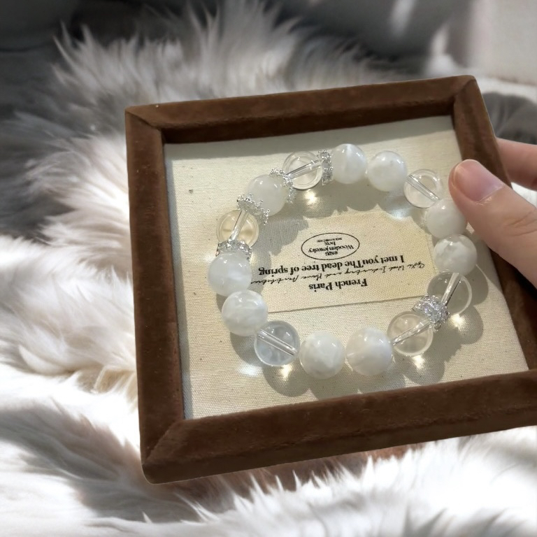 【蕾丝白】天然雪花幽灵高透体白水晶手串微瑕多样性发其一