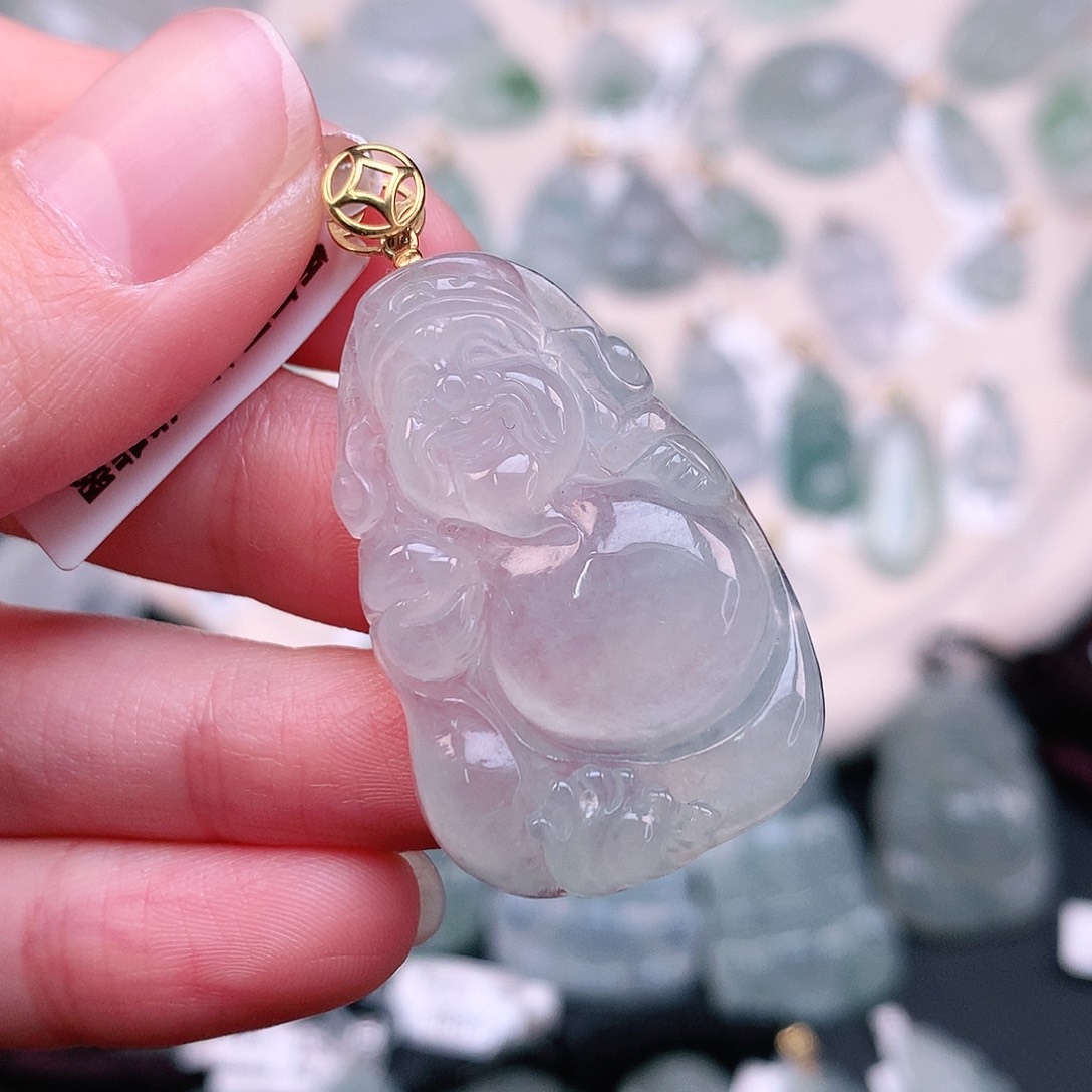 翡翠颈饰18K金镶嵌冰晴财神