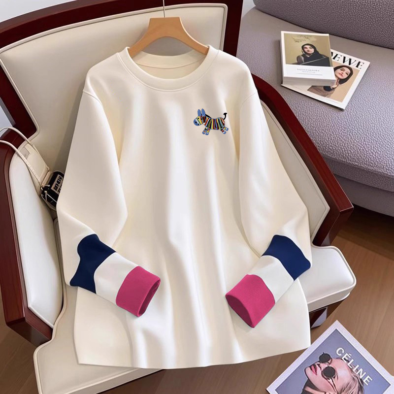 设计感德绒磨毛长袖t恤女胖mm中长款宽松大码秋冬加厚显瘦打底衫