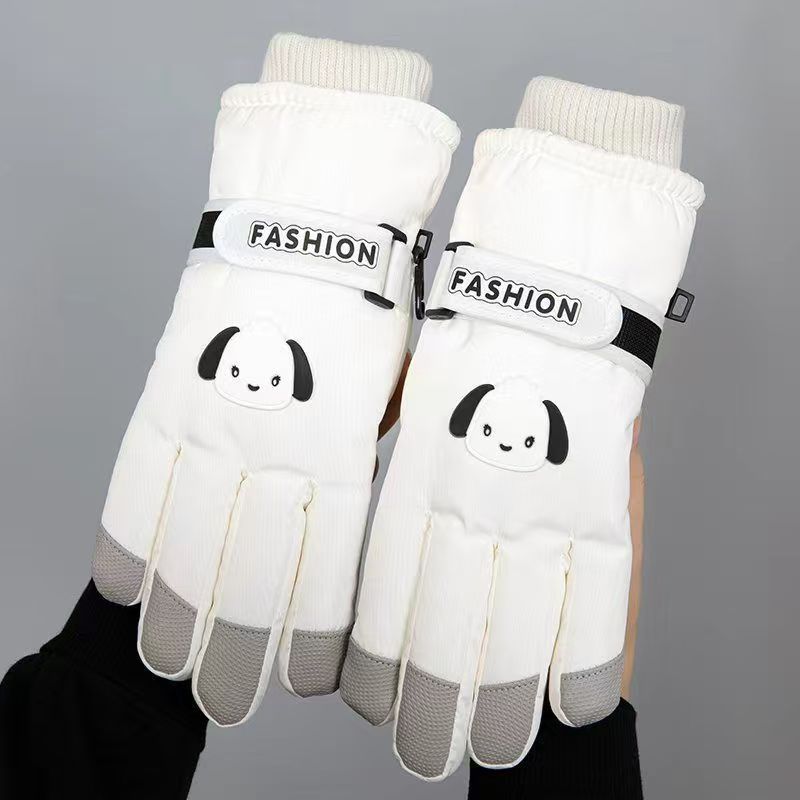 可爱小狗滑雪手套女生秋冬季加绒加厚保暖