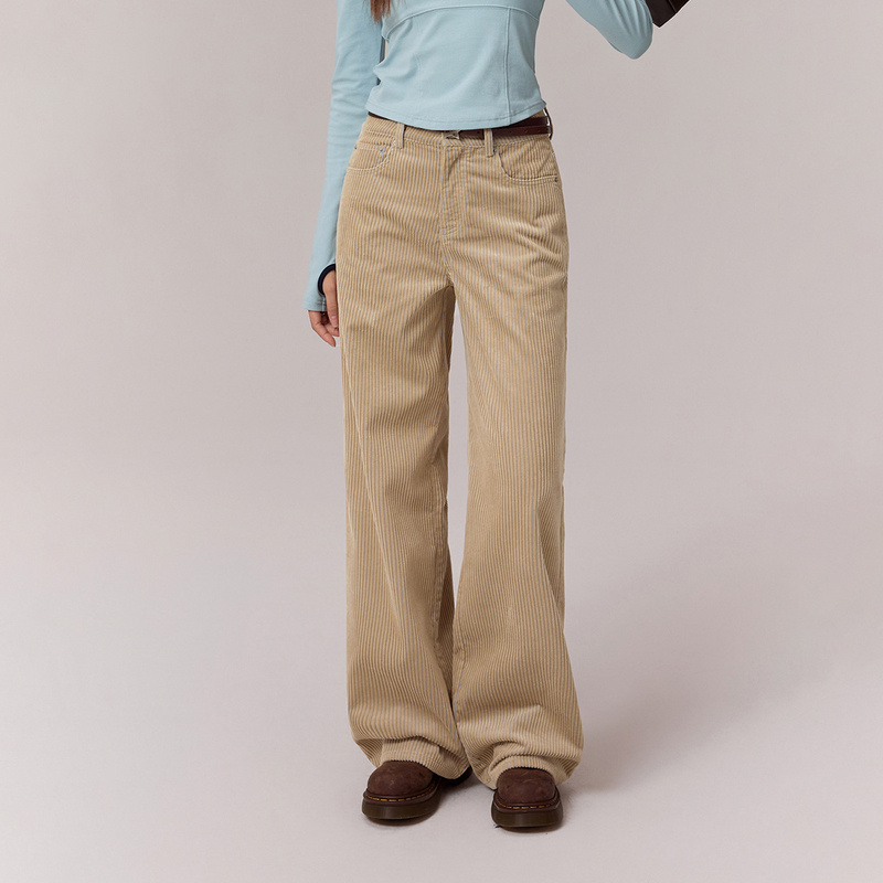 【陈嘉尔专属】CHUU灯芯绒设计韩系气质百搭直筒拖地辣妹休闲裤-Q