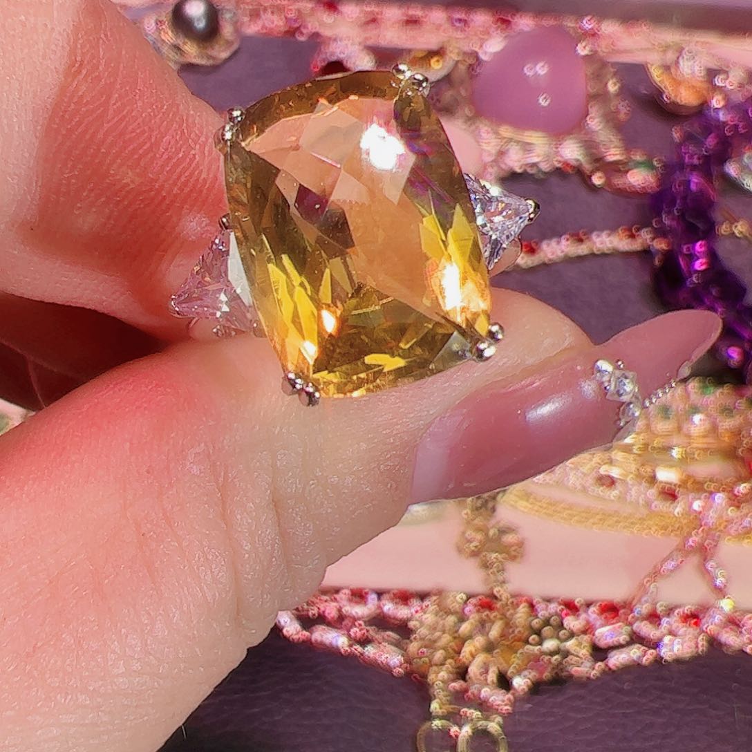 黄晶黄水晶银S925镶嵌
