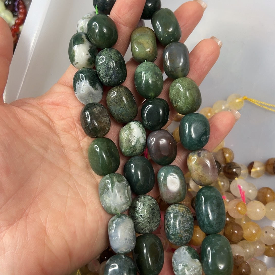 玛瑙/玉髓未镶嵌珠宝半成品，卡12x17水草玛瑙一条