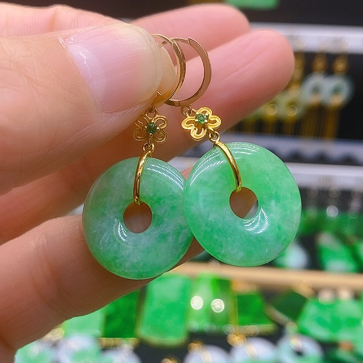 翡翠耳饰18K金镶嵌耳坠
