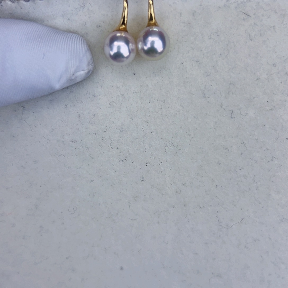 海水珍珠海水akoya高跟鞋耳勾8.5-9mm18K金镶嵌