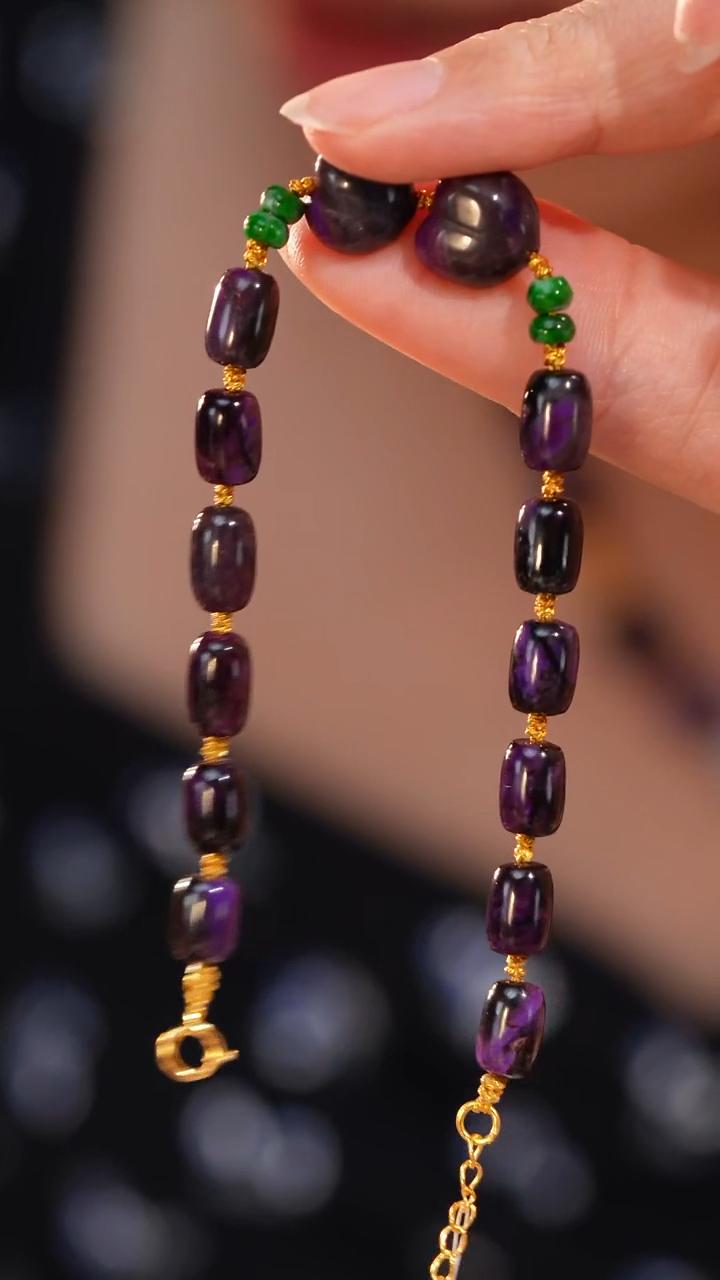 南非舒俱来帝王紫桶珠屁桃手链S925/16cm(幽若)AZB7874