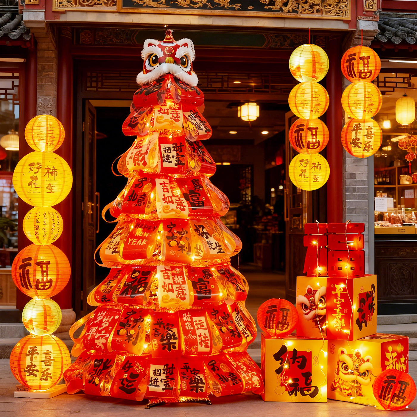 2026可折叠发光立体许愿发树新年商场店铺氛围布置装饰品摆件新款商品图