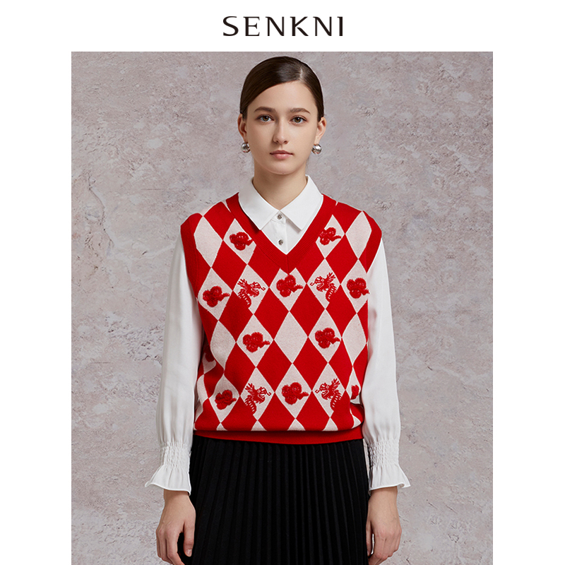 圣可尼新年红色羊毛背心S130220MG